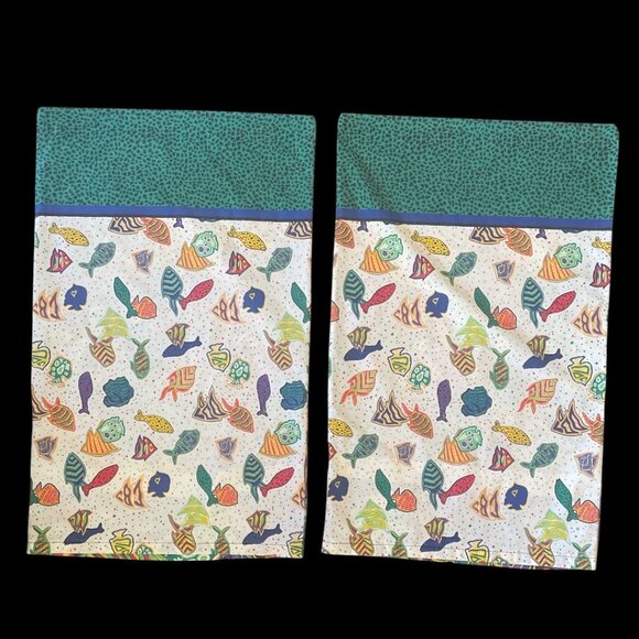 Vintage J. Kee Sheridan Pillowcases Vibrant Abstract Sea Life Patterns Beachy - Picture 1 of 7